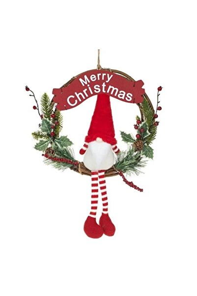 ANTBRO ® Coroană de Crăciun suspendată cu gnom în ținută albă, pălărie roșie ...