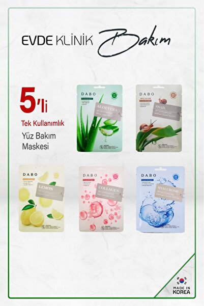 Dabo 5'li Karışık Tek Kullanımlık Kore Yüz Maskesi - Ultra İnce ve Nefes Alabilen Yapı - Made In Korea