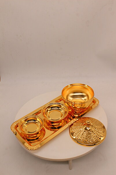 ALSAIF KITCHEN Luxury 4-Piece Gilded Royal Ornate Serving Set - Serving Tray with Lid and 2 Nut/Sweet Bowls