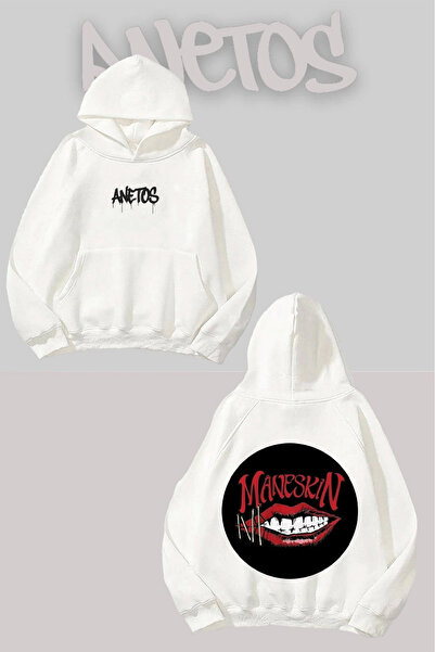 Anetos Maneskin 2 Sırt cu imprimeu Alb cu glugă Swea tricou