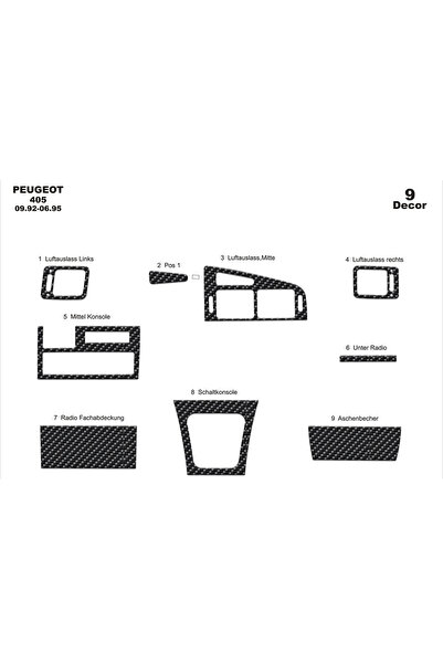 Marscockpitdesign غطاء كونسول وصندوق السيارة لبيجو 405 موديل 1992-1995، 9 قطع