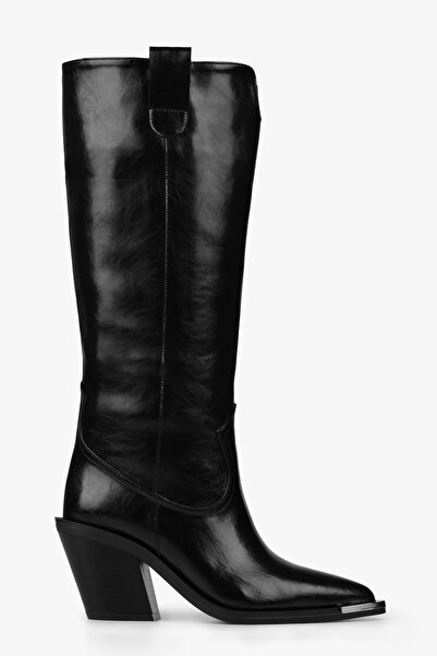 Shoeberry Women's Axor Black Leather Cowboy Boots