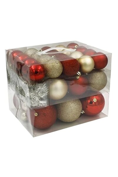 ANTBRO ® Set de 52 globuri roșii pentru brad de Crăciun — 4 dimensiuni, lucio...