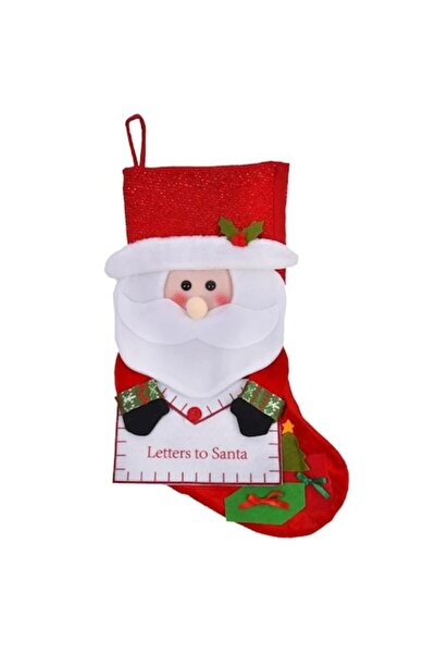 ANTBRO Christmas gift stocking, red with red tinsel details, 3D Santa model and opening envelope, 28