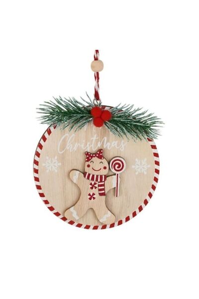 ANTBRO Ornament de Crăciun din lemn cu figurină turtă dulce, bomboane, crengu...