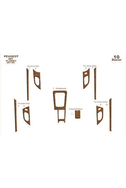 Marscockpitdesign غطاء لوحة التحكم في أبواب بيجو 407 2005-2010 10 قطع