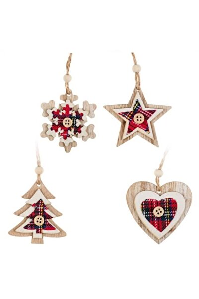 Christmas Set de 8 ornamente de brad din lemn, stea, fulg de nea, inimă, brad...