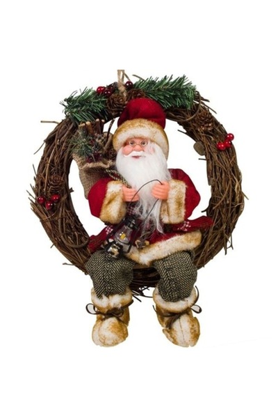 ANTBRO Coroană decorativă de Crăciun - Moș Crăciun cu ochelari și felinar, 34 cm