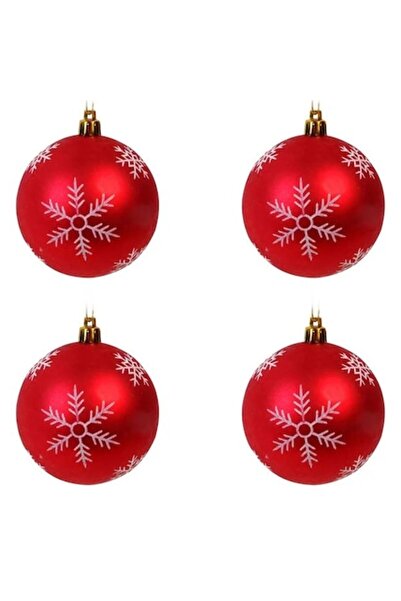 ANTBRO Set de 4 globuri de Crăciun Antbro® roșii mate cu model alb de zăpadă,...