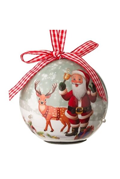 ANTBRO Ornament de Crăciun - glob gri cu imaginea lui Moș Crăciun și a unui r...