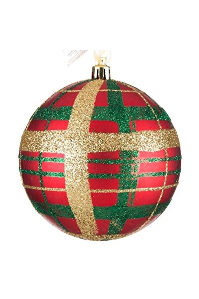 ANTBRO ® Χριστουγεννιάτικο στολίδι - κόκκινη ματ μπάλα με καρό σχέδιο, χρυσές...