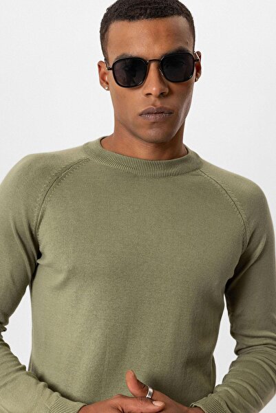 Antioch Khaki Crew Neck Slim Fit Knit Sweater