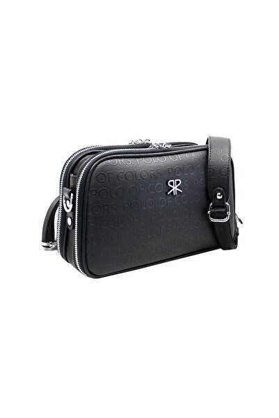 Polo Of Colors Women's Black 5 Compartment Shoulder and Crossbody Bag