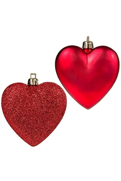 ANTBRO Set de 6 ornamente de Crăciun în formă de inimă, roșu mat, cu sclipici...