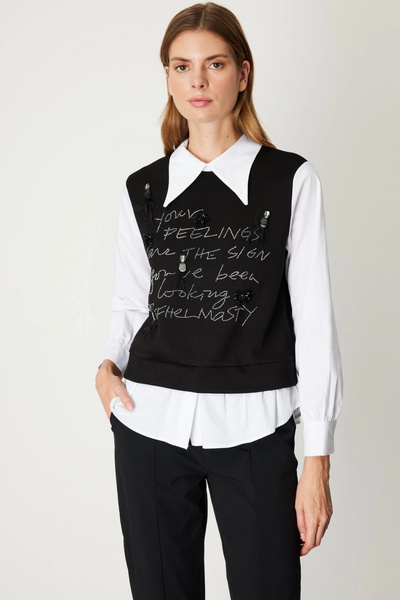 Genel Markalar Fashion İşlemeli Süveterli Gömlekli Bluz 66332