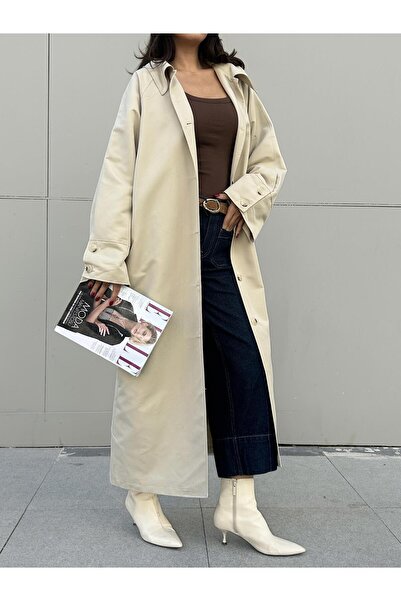 minaaise Kadın Taş Astarlı Uzun Trençkot 30030