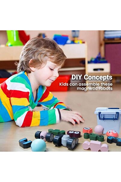 R REVA لعبة روبوت البناء المغناطيسي - لعبة تعليمية STEM، للأعمار من 3 سنوات فما فوق (مرجاني)