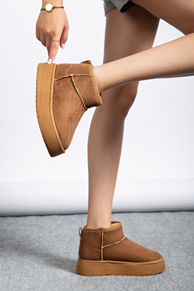 MODA MHS KADIN MİNİ NUBUK BOT İÇİ TÜYLÜ YÜKSEK TABAN U-K