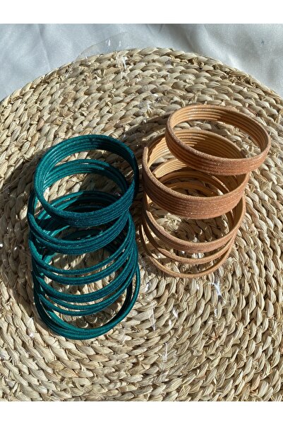 Home Hint Tarzı Kadın Kadife Kaplama Alüminyum Bilezik Seti – Yeşil ve Altın ...