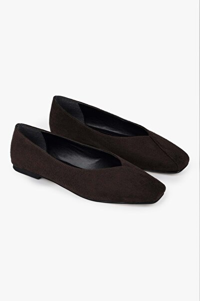 Shoeberry Women's Aven Bitter Brown Suede Ballerinas