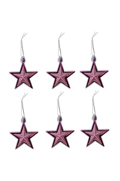 ANTBRO Σετ 6 χριστουγεννιάτικων στολιδιών - ροζ αστεράκι με γκλίτερ και γυαλι...