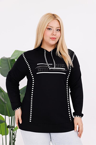 Siyezen Plus Size Stripe Detailed Sweatshirt