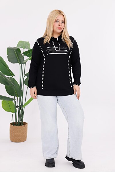 Siyezen Plus Size Stripe Detailed Sweatshirt