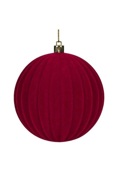 ANTBRO Ornament de Crăciun - Glob de Crăciun Vișiniu din Spumă de Catifea cu Dungi Verticale în Relief, 10 cm