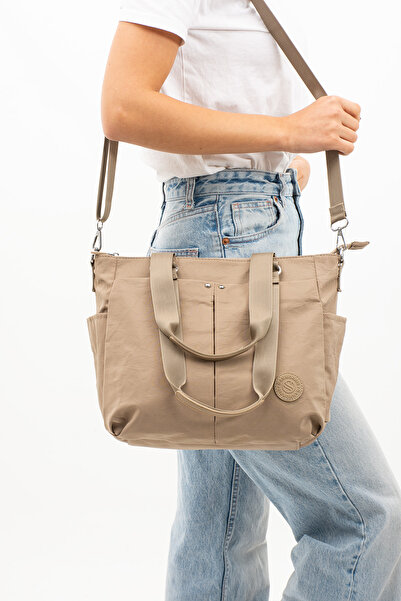 Sanmorris حقيبة يد وكتف نسائية متعددة الأقسام مفيدة ومقاومة للماء باللون الأسود (27x32x17)