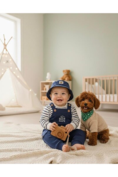 P&H BABYWEAR Baby Boys Safari Embroidered Hat Sweatshirt & Striped Detail Sal...