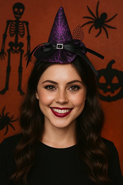 TOYFEST Αξεσουάρ αποκριάτικου πάρτι με καπέλο μάγισσας και τούλι μωβ αποκριάτικο αξεσουάρ