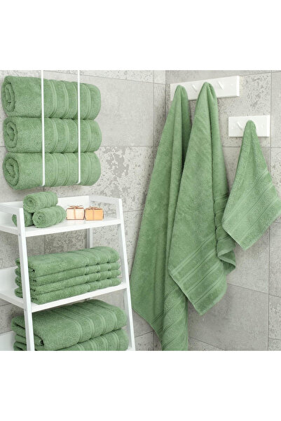 DAVEZA Set of 6 Premium Daveza Towels, 600 GSM, 100% Turkish Cotton, Sage Green Color