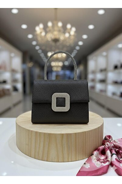 Millacom Black Color Stone Buckle Detail Hand and Shoulder Evening Bag