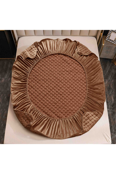 JOJO HOME Velvet Quilted Topper Cover, 180x200, 3 Pieces, Brown