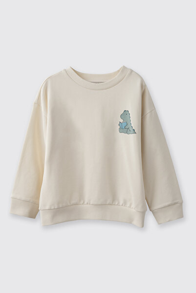 Panço Erkek Bebek Dinozor Baskılı Ekru Sweatshirt