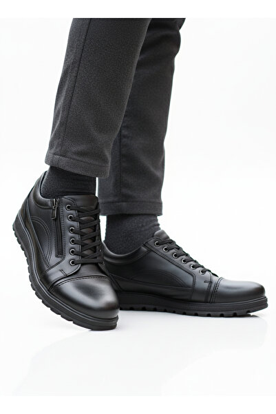 Elit Dropland 6103 Siyah Hakiki Deri Rahat Günlük Fermuarlı Mevsimlik Erkek Ayakkabı