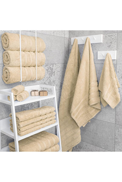 DAVEZA Set of 4 Premium Daveza Towels, 600 GSM, 100% Turkish Cotton, Beige Color