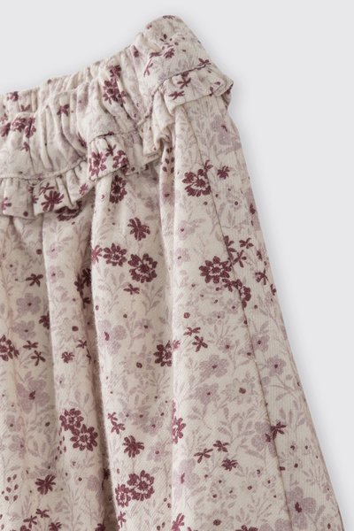Panço Kız Bebek Beli Lastikli Fırfır Detaylı Çiçek Desenli İç Astarlı Ekru Etek