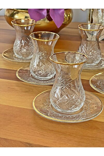P&ORA PREMIUM KITCHEN PRODUCTS Crystal Timless Gold Gold-Plated (Real) 12-Piece Tea Set for 6 People Tea Set Gift Glass