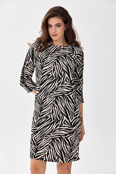 İKİLER Yuvarlak Yaka Şerit Detaylı Elbise 256-2501