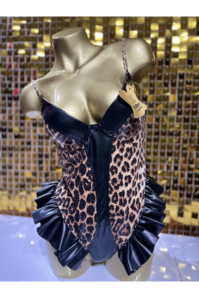 Meri Lingeries Deri Leopar Bodysuit