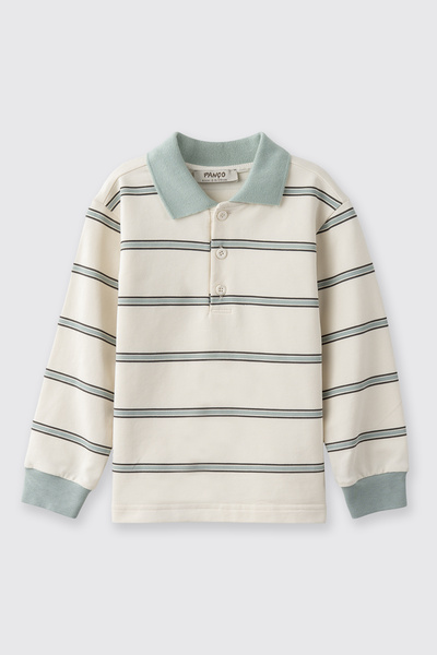 Panço Baby Boy Striped Collar Ecru Sweatshirt