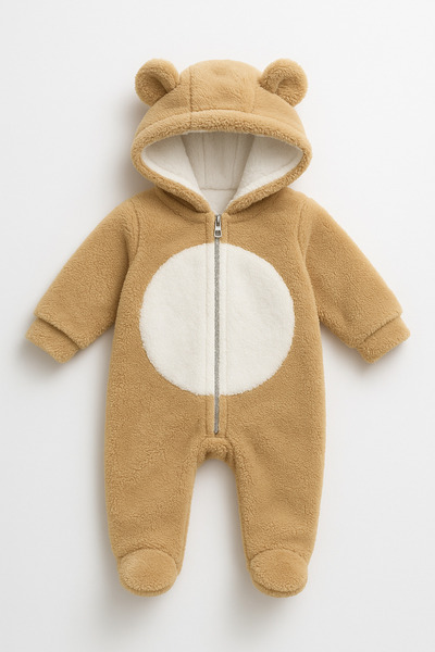 İZYALİF BABY Teddy Bear Ears Plush Booties Jumpsuit with Zipper for Baby Girls and Boys Winter Thick Outdoor