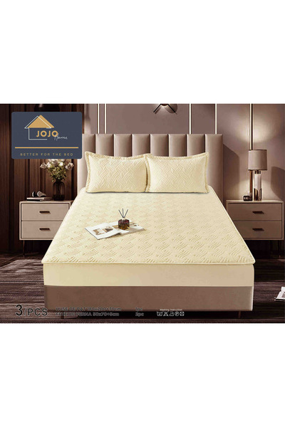 JOJO HOME Velvet Quilted Topper Cover, 180x200, 3 Pieces, Cream