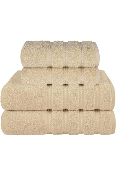 DAVEZA Set of 4 Premium Daveza Towels, 600 GSM, 100% Turkish Cotton, Beige Color