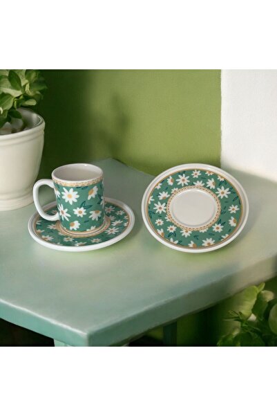 Turkuaz Porselen Daisy 2 Kişilik 4 Parça Kahve Fincan Takımı
