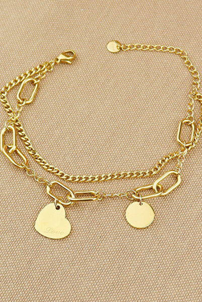 Keyifli Hayaller سوار فولاذي - طقم من قطعتين بتصميم قلب الحب موديل 316L سوار ...