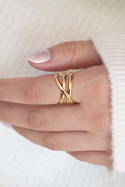 TREND COLLECTİON Zincir Düğümlü Ayarlanabilir Gold Çelik Kadın Yüzük