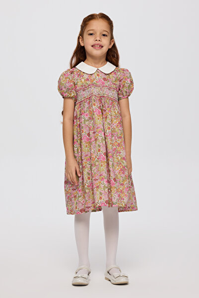 Made With Liberty Fabric Liberty Kumaş Çiçek Desenli Kız Çocuk Elbise