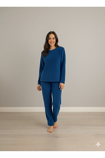 FAMES PİJAMA Women's Blue Plush Pajama Set